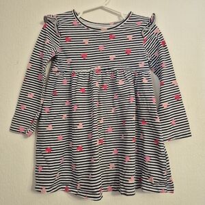 Jumping Beans Girls Size 3T All-Day-Play Dress Navy White Striped Pink Hearts